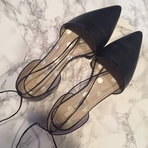 Boden Black Pointed Toe Lace-Up Flats